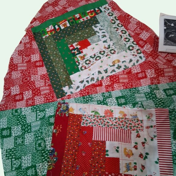 Vintage Handmade Christmas Quilt Tree Skirt Fabric Bundle Instructions Unfinishe - Picture 3 of 10